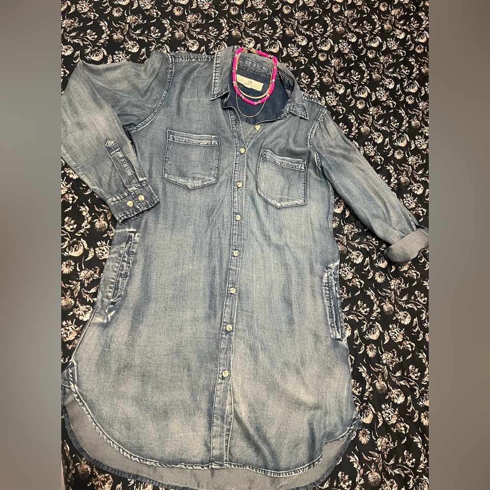 Lightweight denim like button up shirt dress.